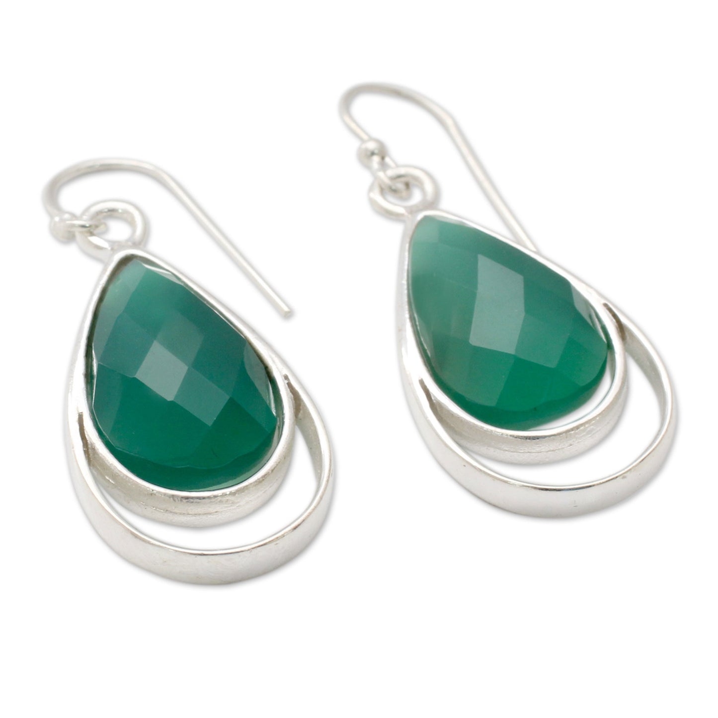 Delhi Glam Teardrop Shaped Green Onyx Dangle Earrings