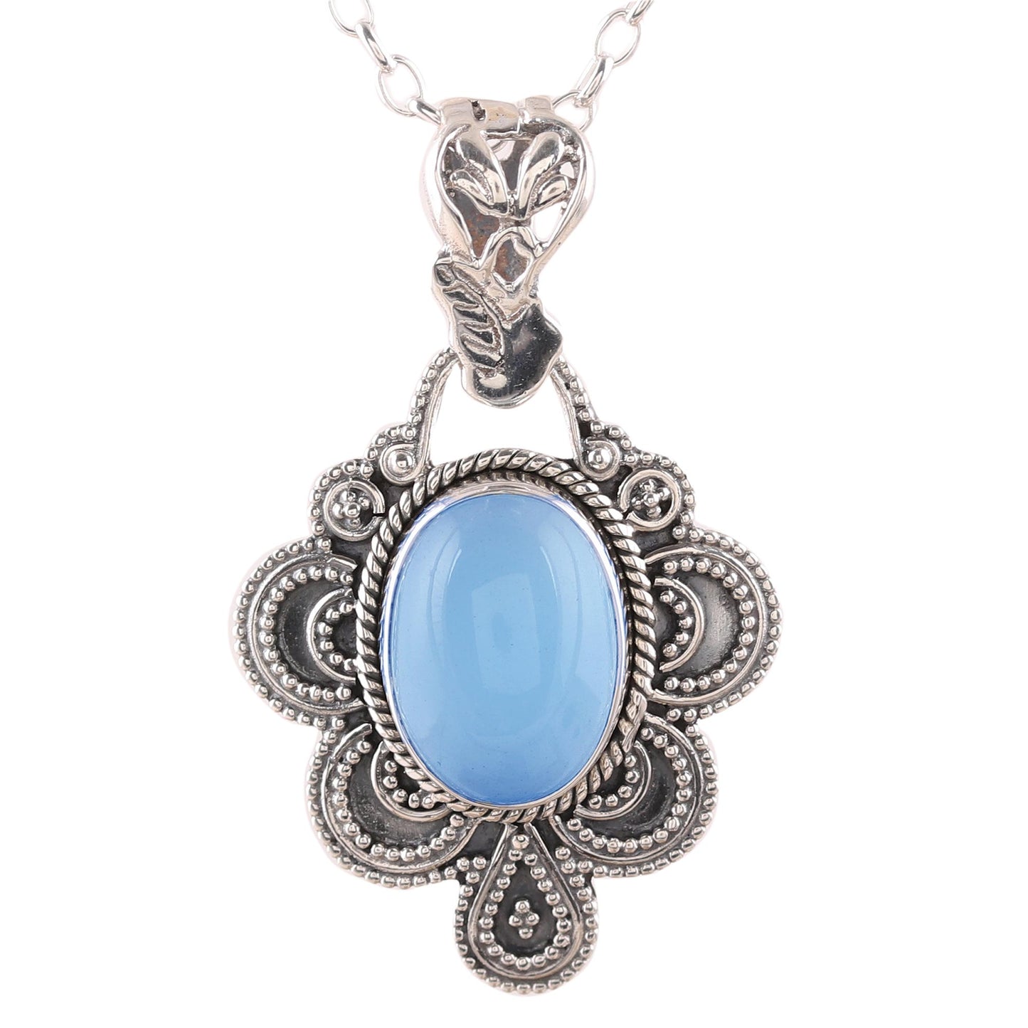 Blue Antique Radiance Handcrafted Antique Style Silver and Chalcedony Necklace