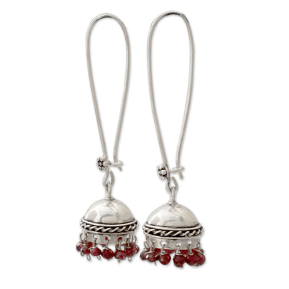 Grand Tradition Indian Style Garnet and Sterling Silver Earrings