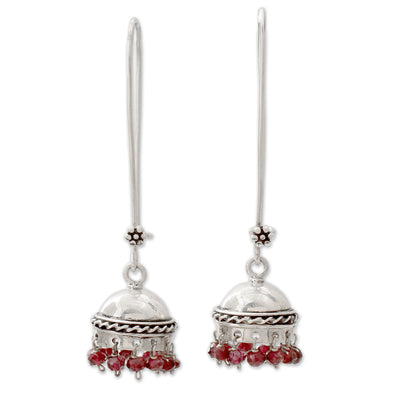 Grand Tradition Indian Style Garnet and Sterling Silver Earrings