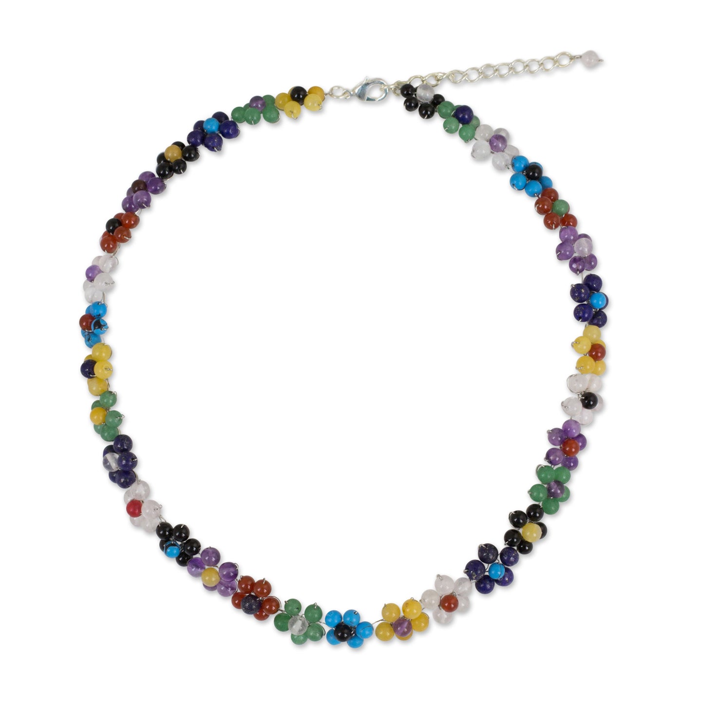 Rainbow Blooms Colorful Multi Gemstone Flower Necklace from Thailand