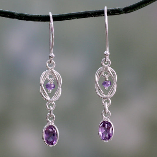 Violet Knot Weave Silver Amethyst Dangle Earrings