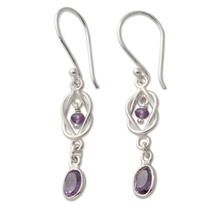 Violet Knot Weave Silver Amethyst Dangle Earrings