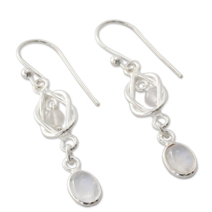 Moonlight Knot Artisan Crafted Rainbow Moonstone and Silver Earrings