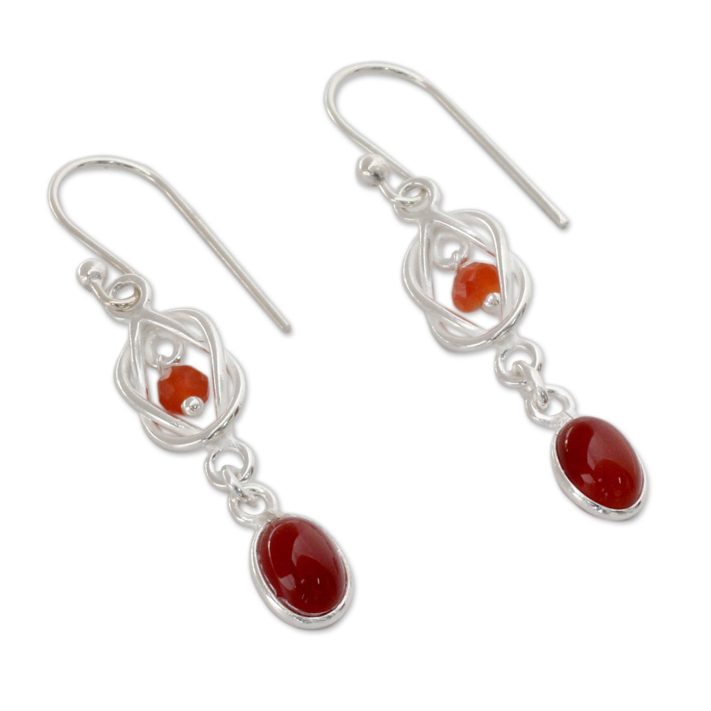 Festive Knot Artisan Crafted Sterling Silver and Red Onyx Dangle Earrings