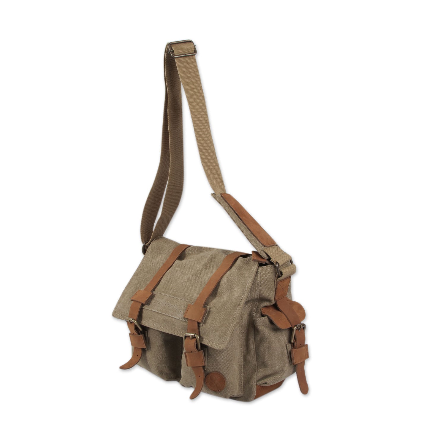 Journey to Puno Tan and Brown Leather Accent Roomy Canvas Messenger Bag