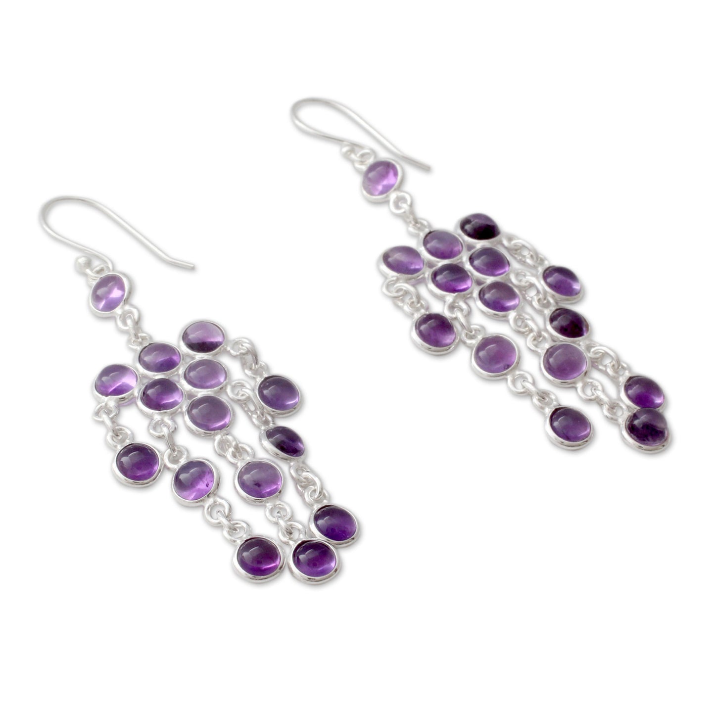 Ecstatic Purple Sterling Silver Chandelier Earrings with Amethyst Cabochons