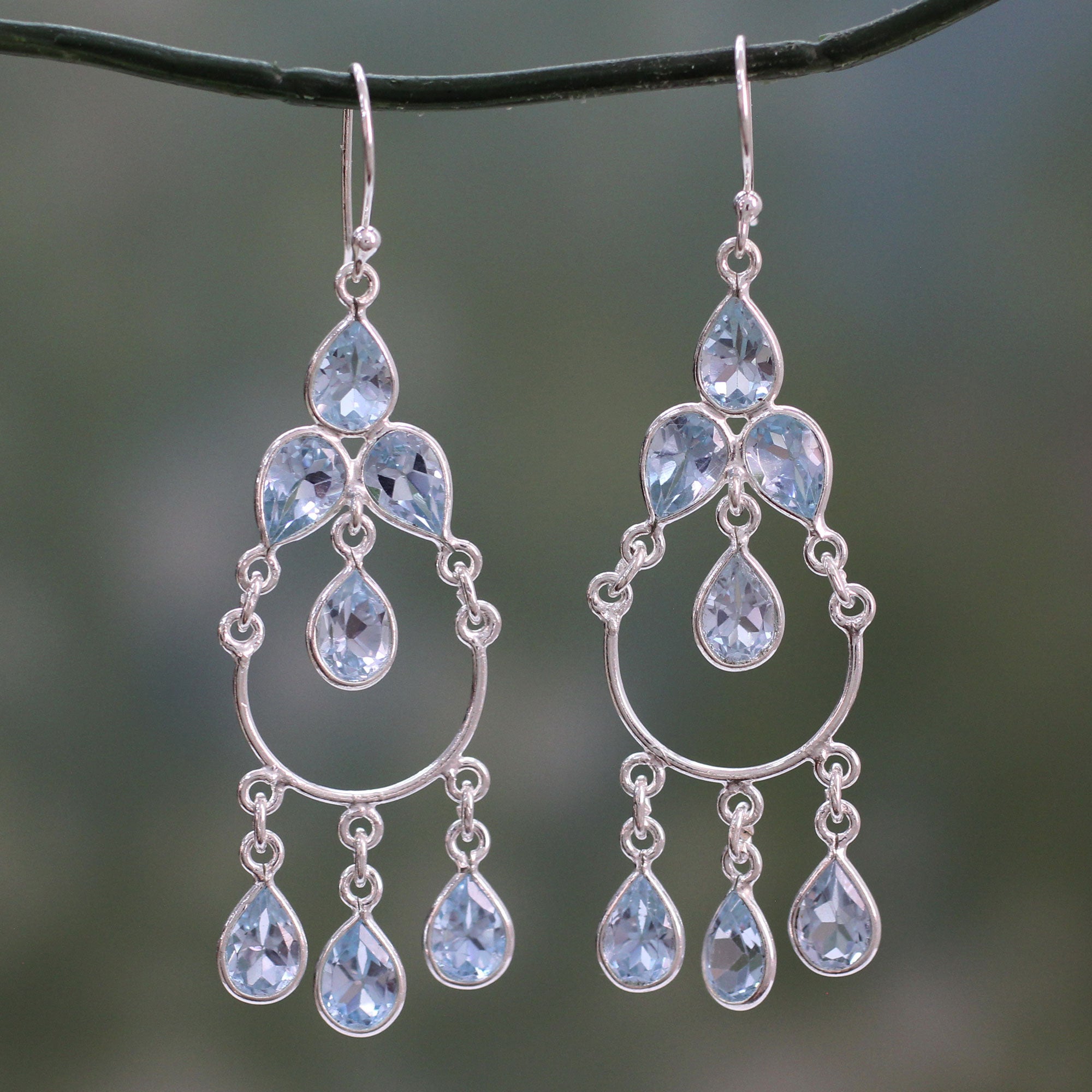 NOVICA Azure Elegance Blue Topaz Handcrafted Sterling Silver Chandelier ...