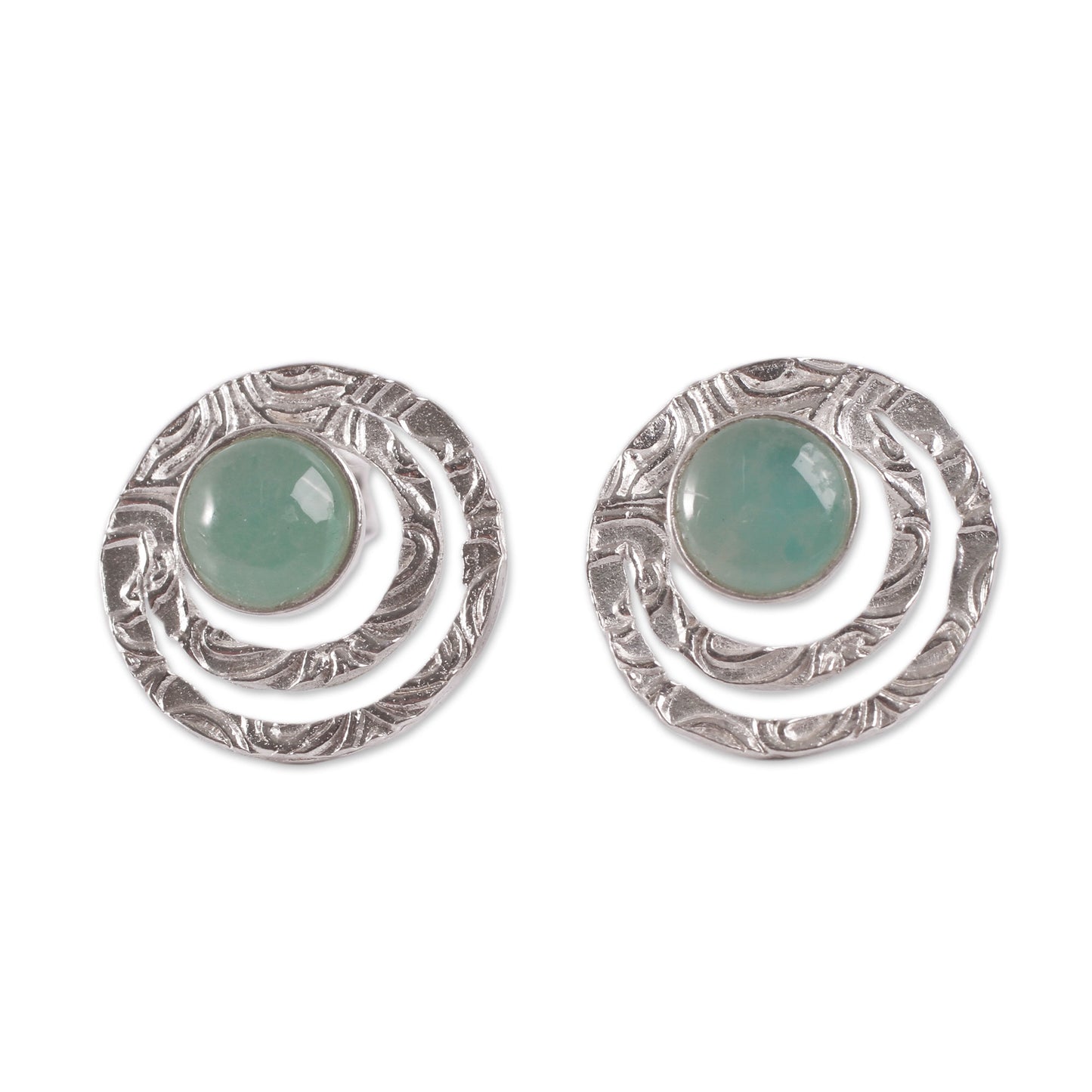 Green Vibrations Handcrafted Sterling Silver and Green Opal Button Earrings