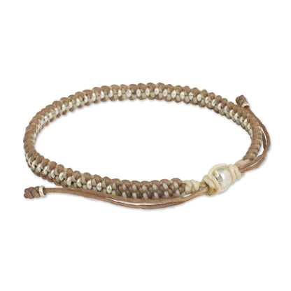 Tan Ivory Progression Macrame Bracelet in Tan and Ivory with Hill Tribe Silver