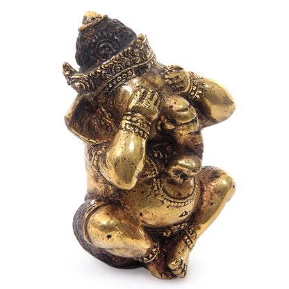 Ganesha Sees No Evil Antiqued Bronze Statuette of Hinduism Lord Ganesha