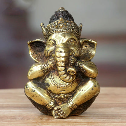 Ganesha Speaks No Evil Antiqued Bronze Statuette of Hinduism Lord Ganesha