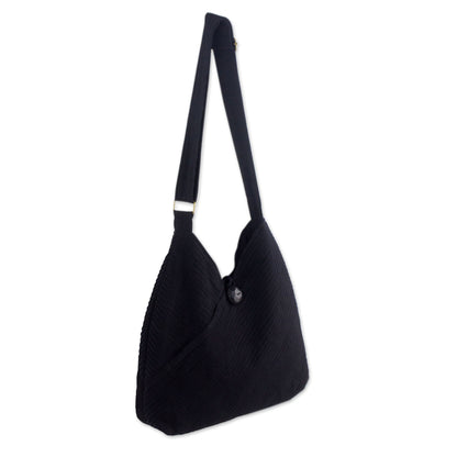 Surreal Black Handcrafted Cotton Hobo Bag