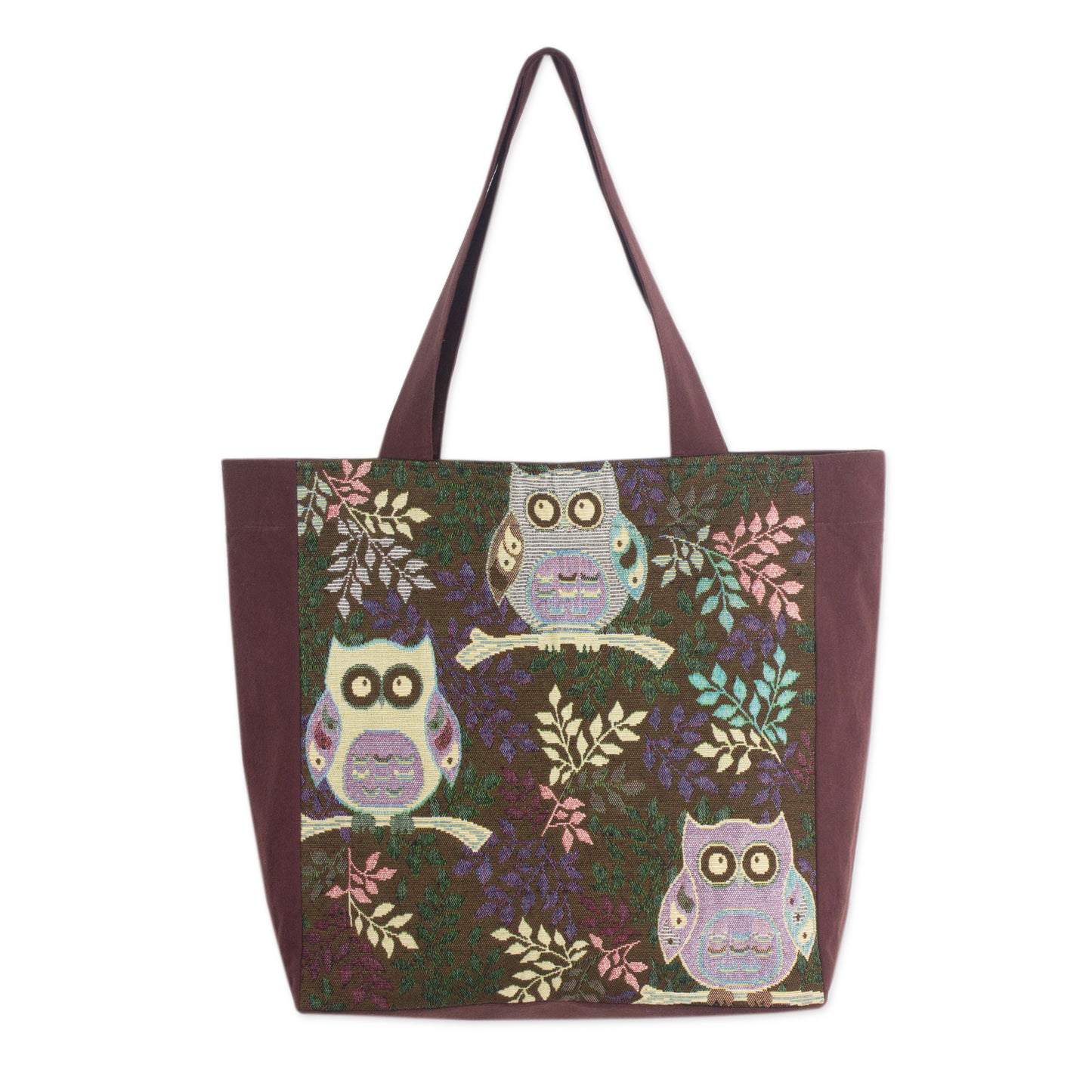 Playful Owls Thai Owls Cotton Blend Tote Shoulder Bag in Brown