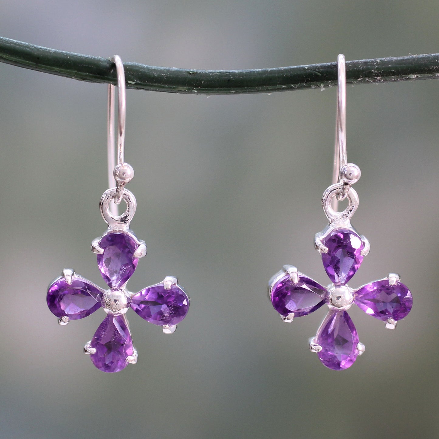 Lilac Blossom Amethyst Silver Dangle Earrings