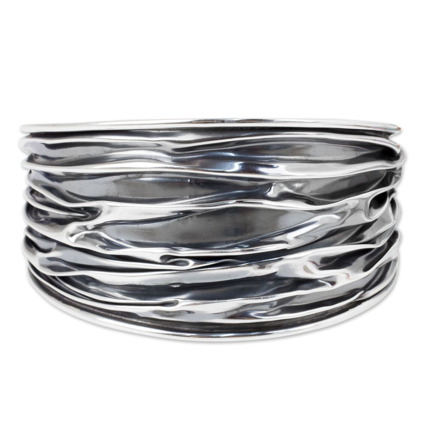 Wide River Textured Sterling Silver Cuff Bracelet Crafted by Hand