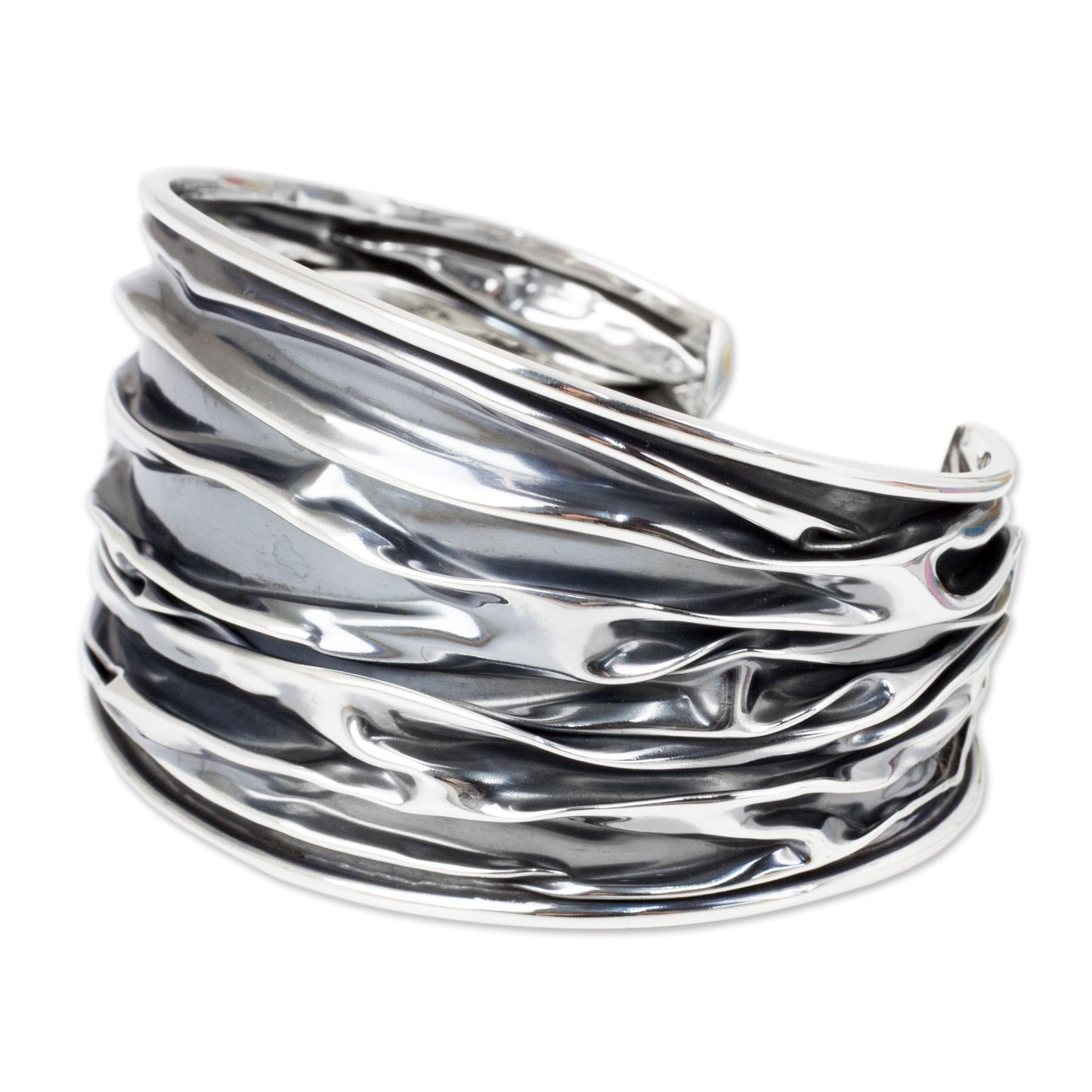 Wide River Textured Sterling Silver Cuff Bracelet Crafted by Hand