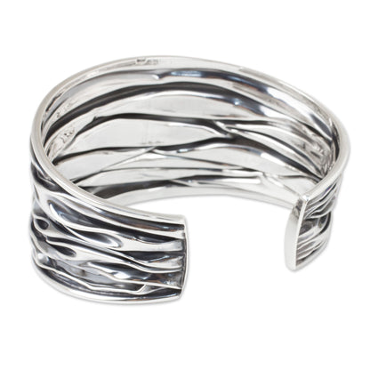 Wide River Textured Sterling Silver Cuff Bracelet Crafted by Hand