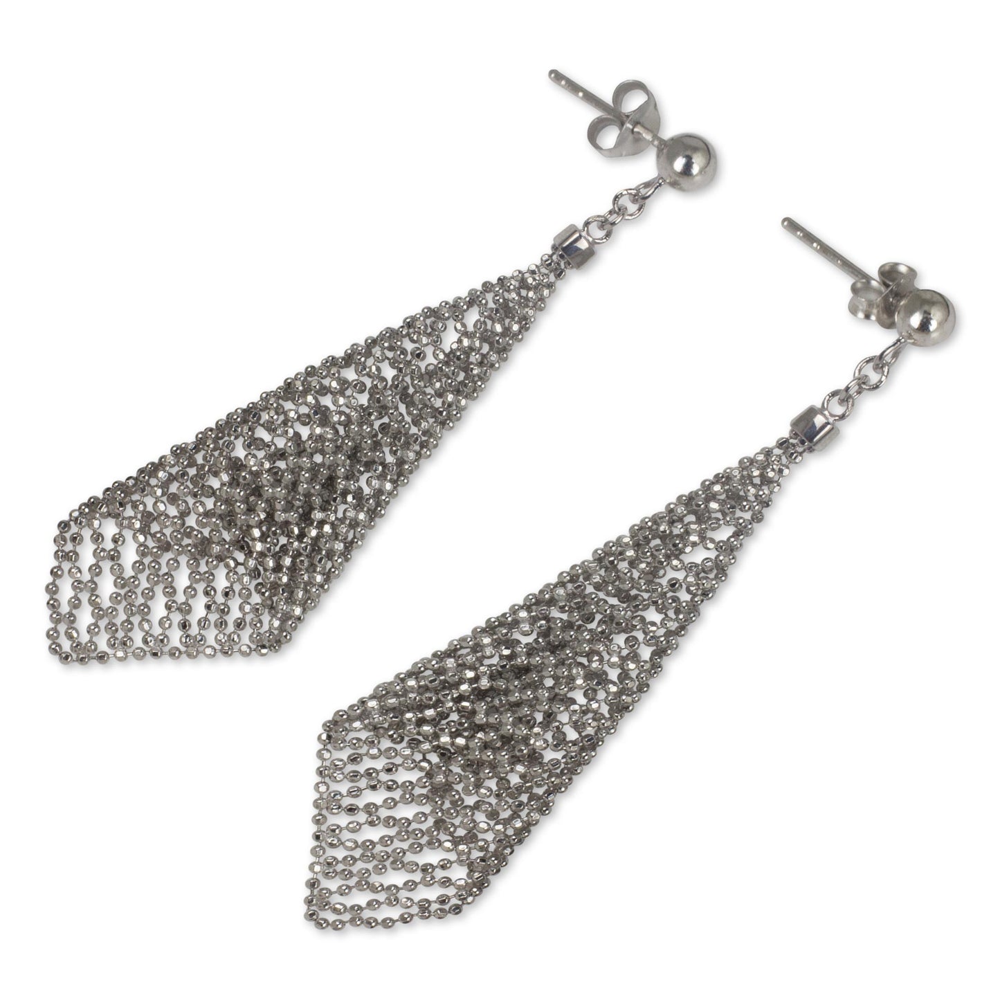 Sparkling Cornets Hand Crafted Sterling Silver Bead Chain Dangle Earrings