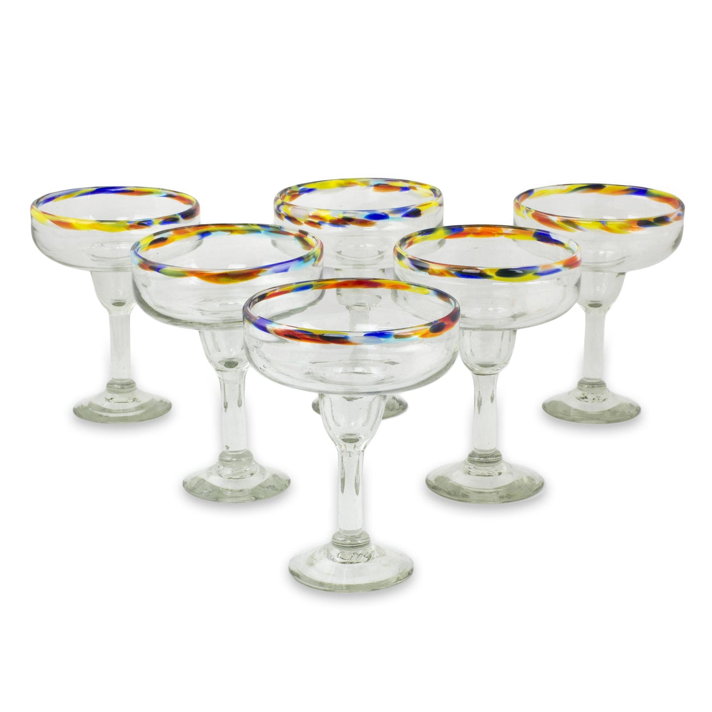 Confetti Path Set of 6 Artisan Crafted Blown Glass Margarita Glasses