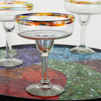 Confetti Path Set of 6 Artisan Crafted Blown Glass Margarita Glasses