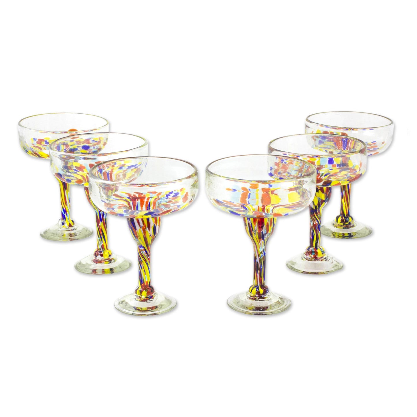 Confetti Festival Set of 6 Multicolor Hand Blown Glass Margarita Glasses