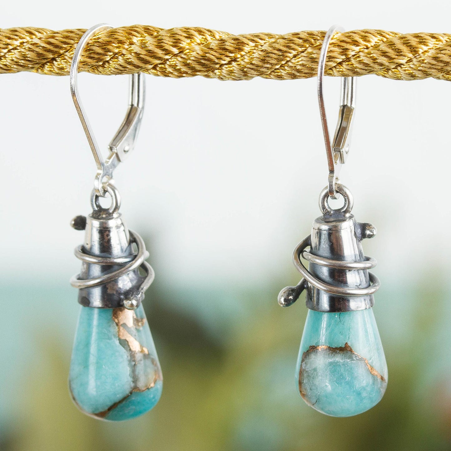 Golden Sea Currents Sterling Silver and Composite Amazonite Earrings from Mexico