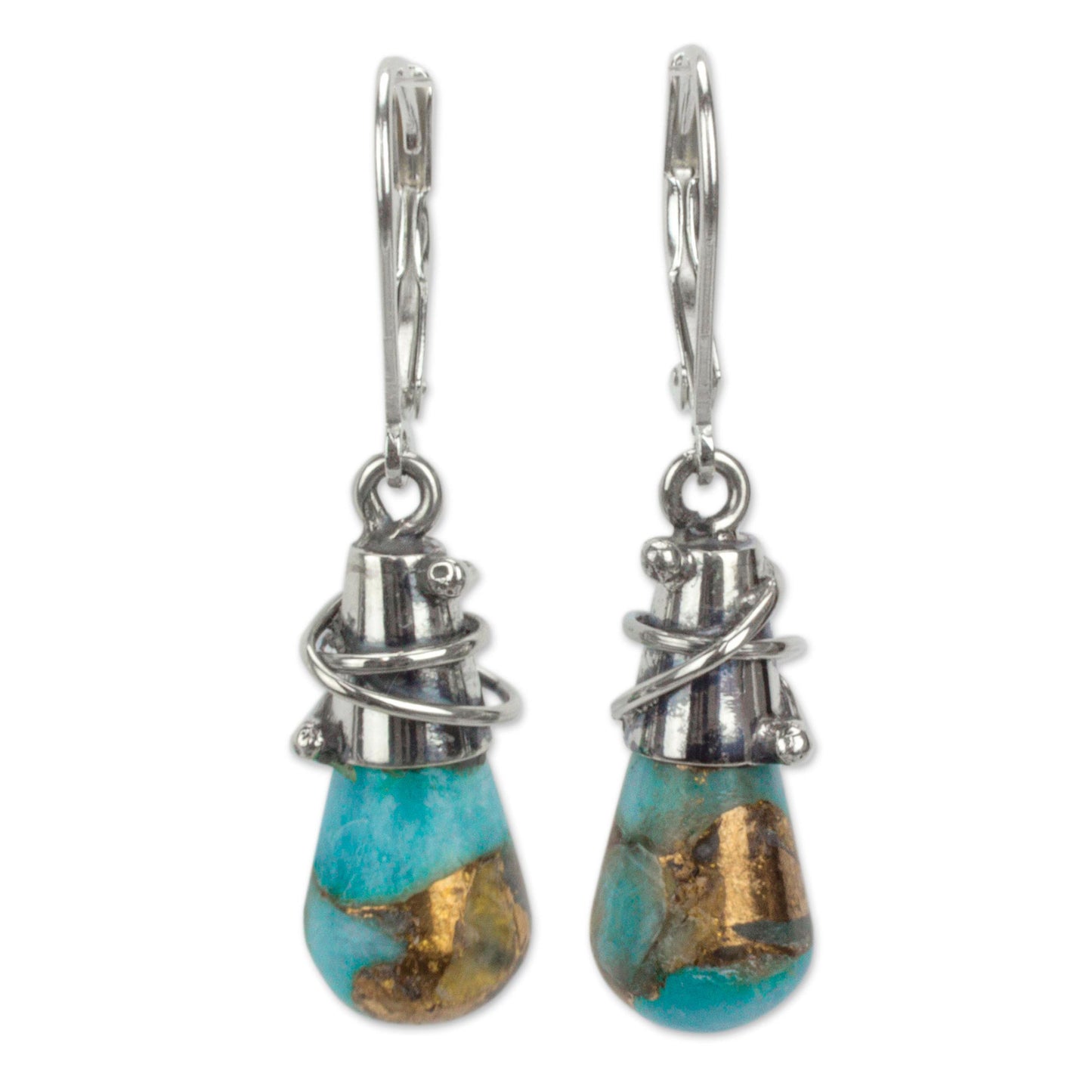 Golden Sea Currents Sterling Silver and Composite Amazonite Earrings from Mexico