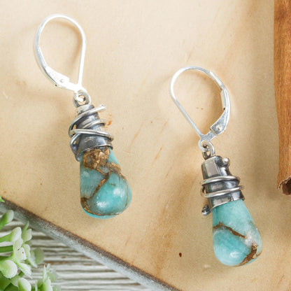 Golden Sea Currents Sterling Silver and Composite Amazonite Earrings from Mexico