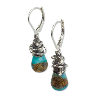 Golden Sea Currents Sterling Silver and Composite Amazonite Earrings from Mexico