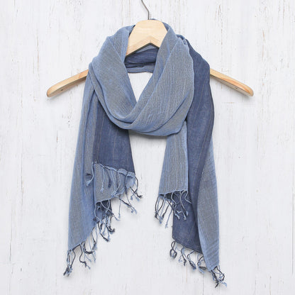 Blue Duet Handcrafted Cotton Scarf