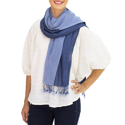 Blue Duet Handcrafted Cotton Scarf
