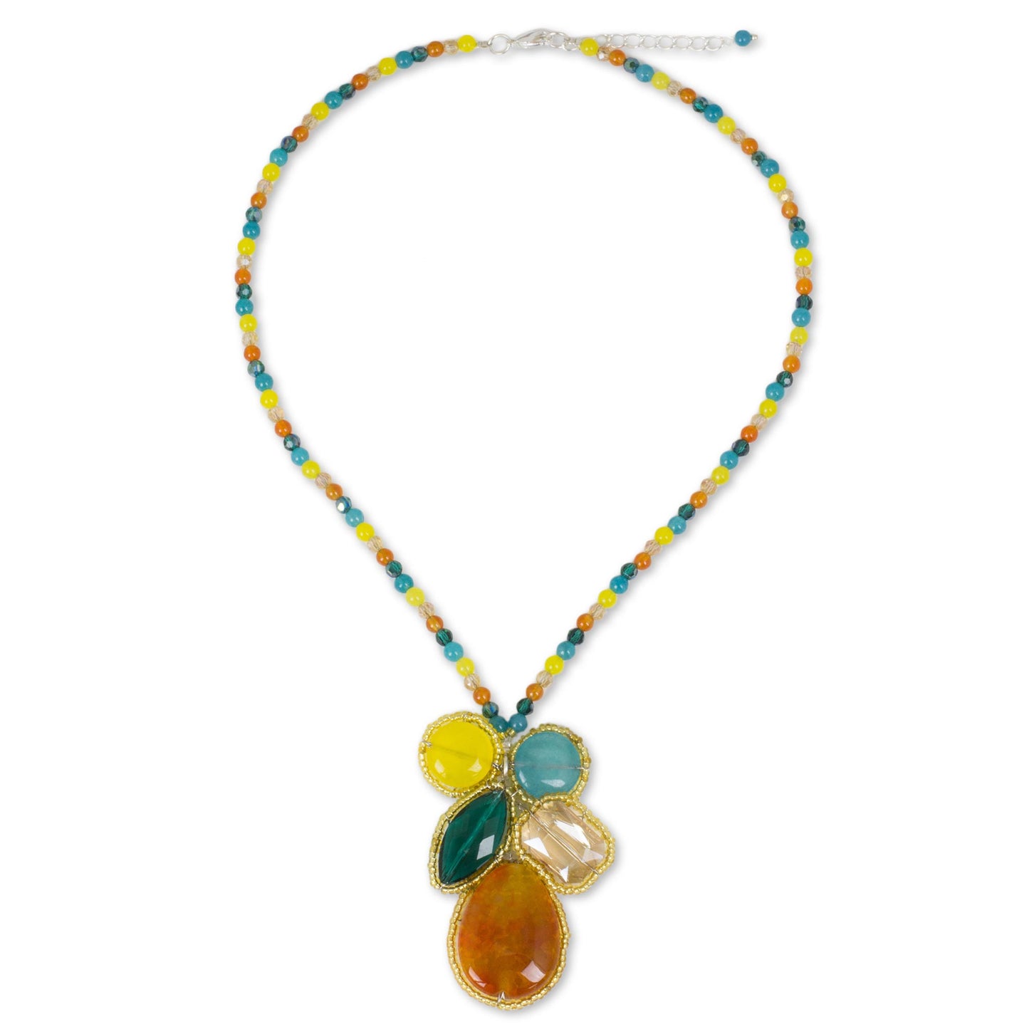 Bright Bohemian Bouquet Handcrafted Multicolor Quartz Pendant Necklace from Thailand