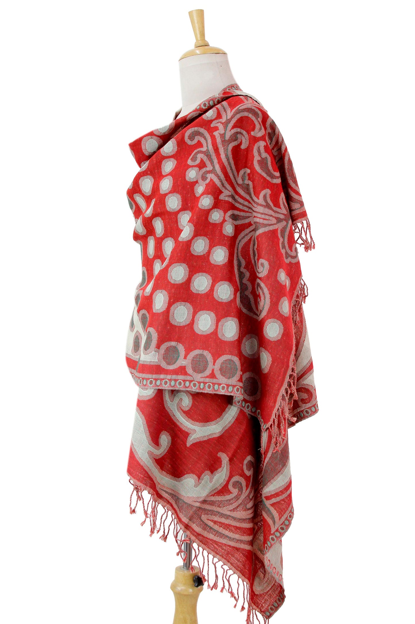 Modern Red Jamawar Red and Beige Modern Wool Shawl from India