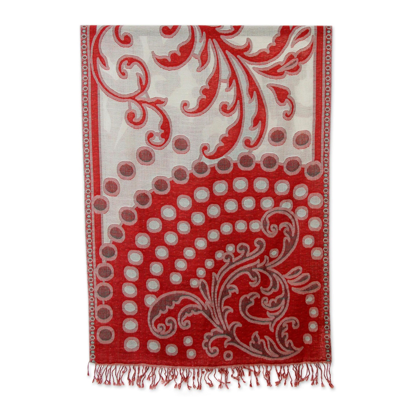 Modern Red Jamawar Red and Beige Modern Wool Shawl from India