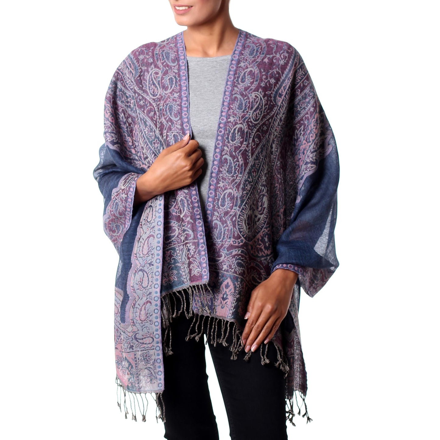 Orchid Paisley Jamawar Wool Purple Shawl