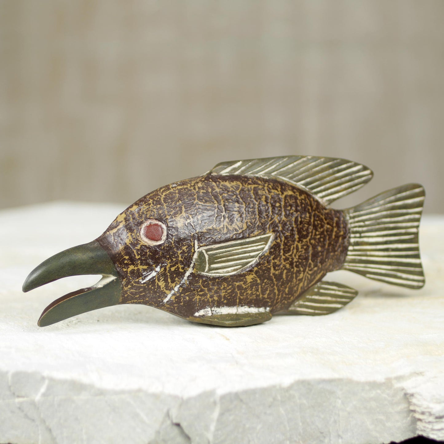 Snipefish Rustic Fish Sculpture Hand Carved of Wood in Ghana