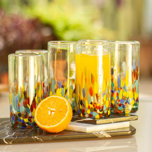 Confetti Festival Multicolor Hand Blown Glass Highball Glasses (Set of 6)