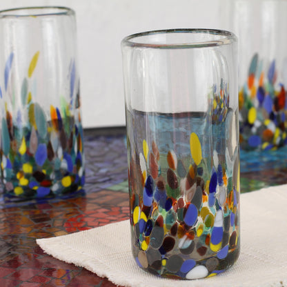 Confetti Festival Multicolor Hand Blown Glass Highball Glasses (Set of 6)