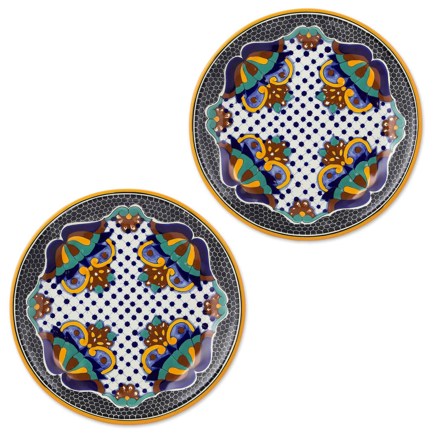 Zacatlan Flowers Artisan Crafted Ceramic 12-inch Dinner Plates (Pair)