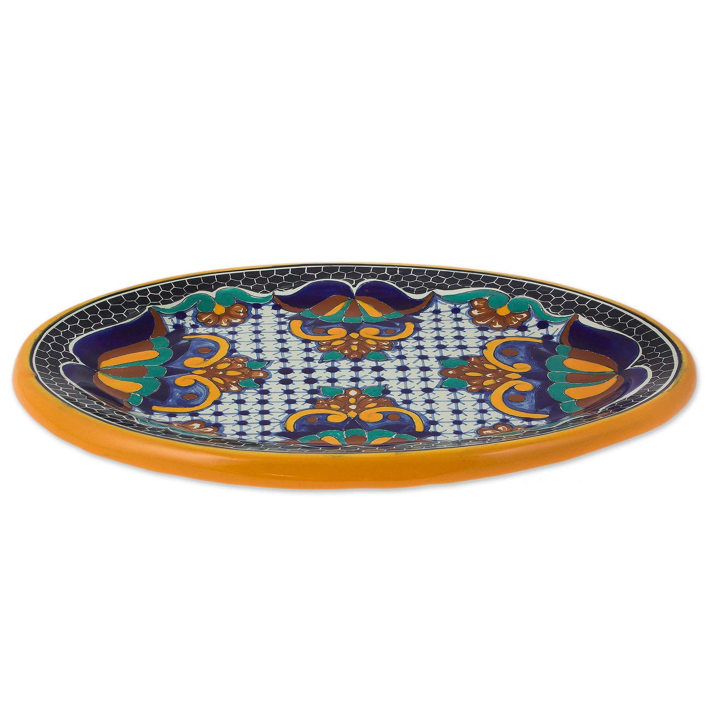 Zacatlan Flowers Artisan Crafted Ceramic 13 Inch Oval Serving Plate