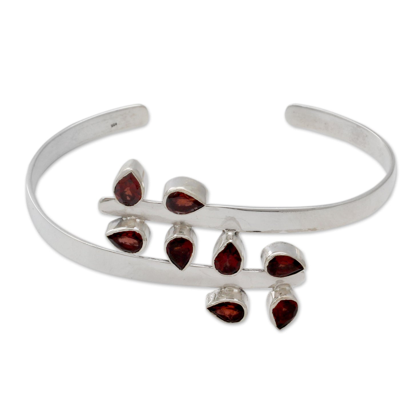 Red Forest Fern Garnet & Silver Cuff Bracelet