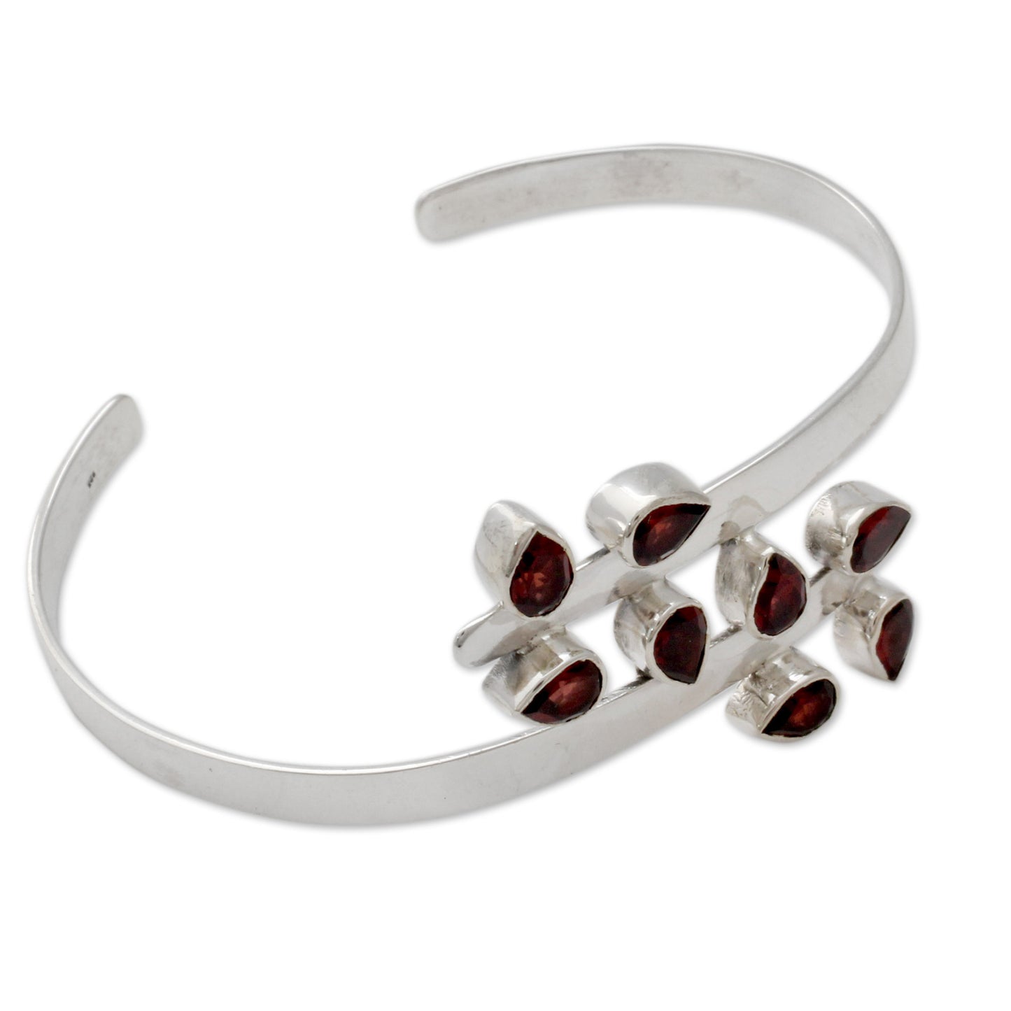 Red Forest Fern Garnet & Silver Cuff Bracelet