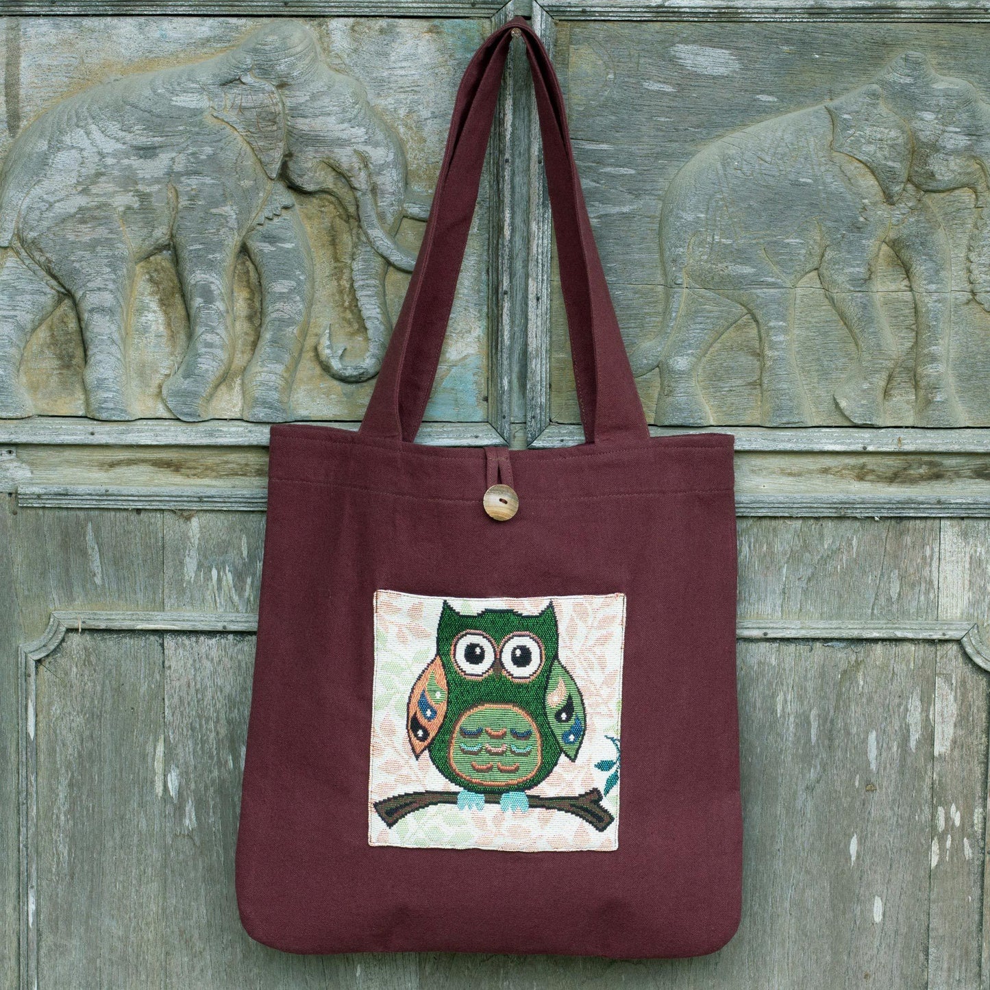 Playful Owl Handcrafted Tote Bag