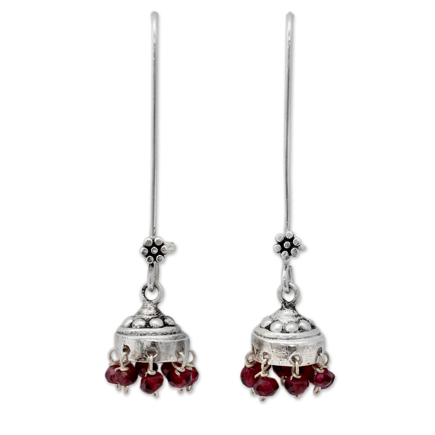 Bride of India Sterling Silver and Garnet Jhumki Earrings from India