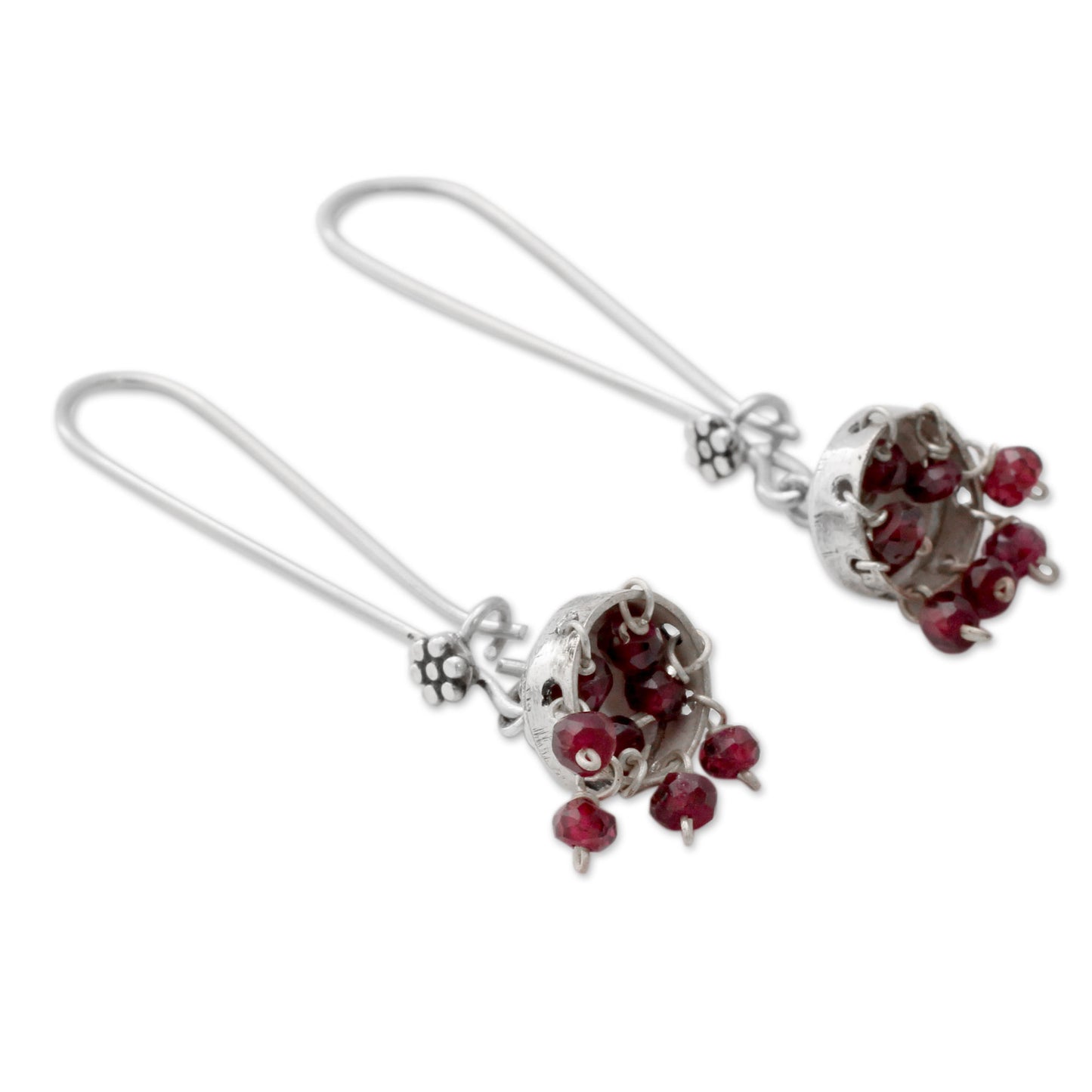 Bride of India Sterling Silver and Garnet Jhumki Earrings from India