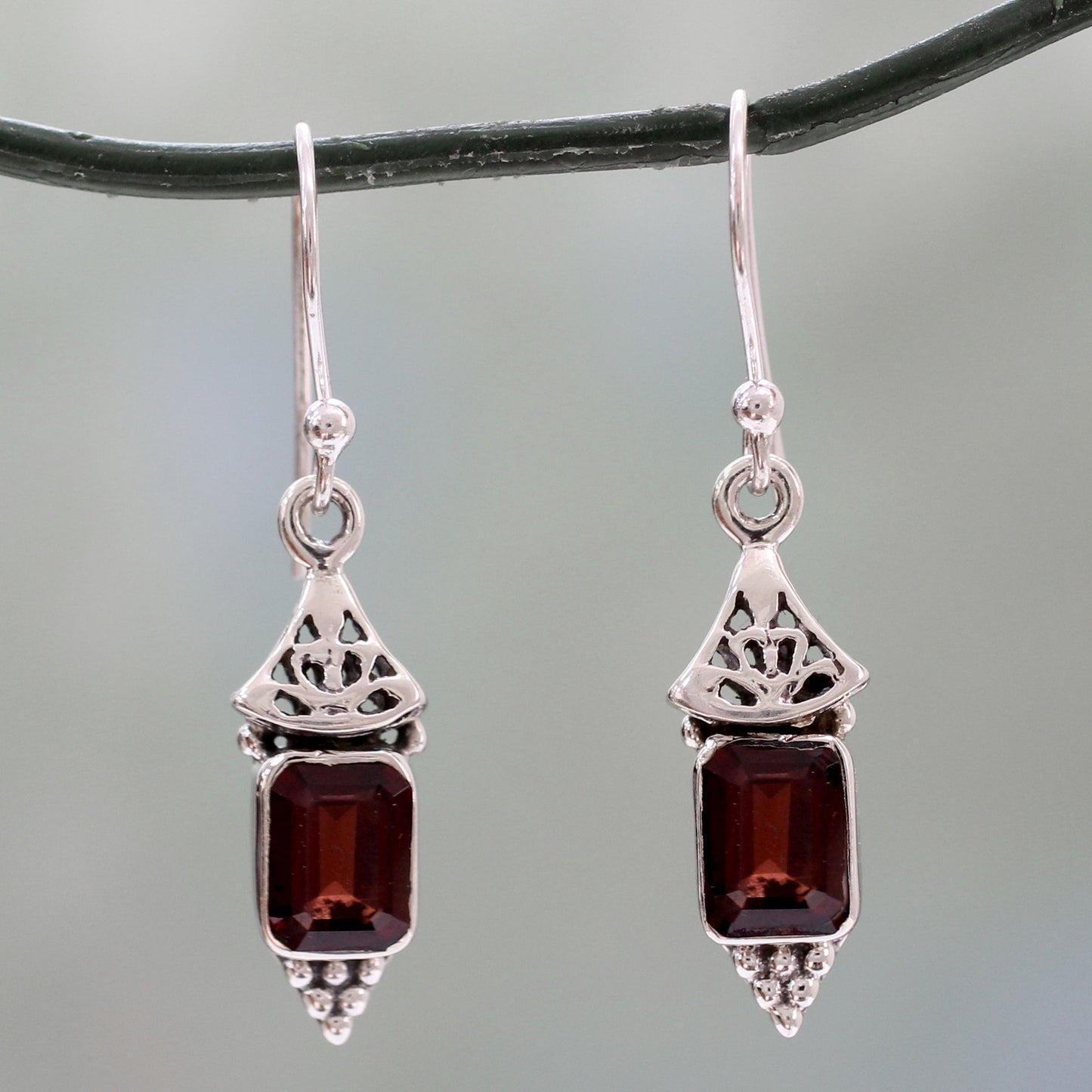 Red Lantern Garnet & Silver Dangle Earrings