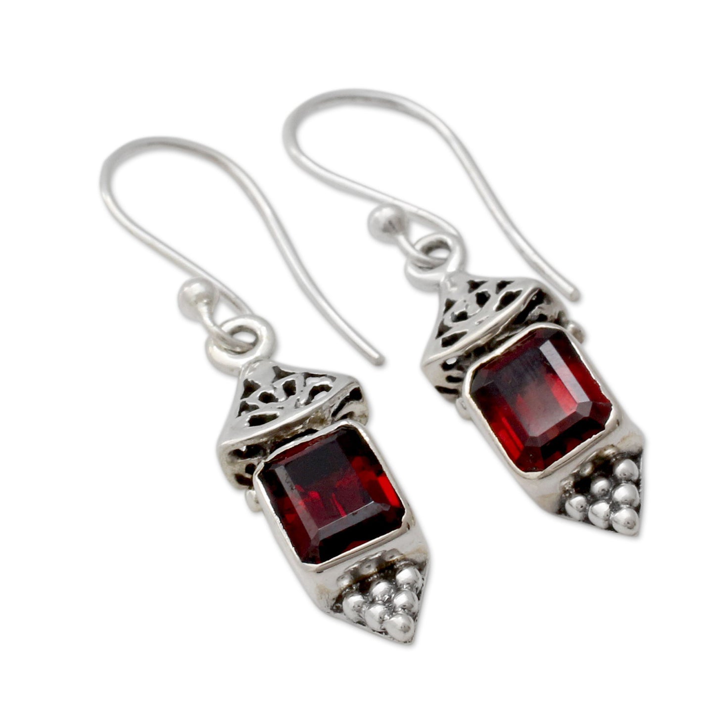 Red Lantern Garnet & Silver Dangle Earrings