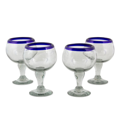 Cobalt Kiss Cobalt Blue Rim Hand Blown 18 oz Wine Glasses (Set of 4)