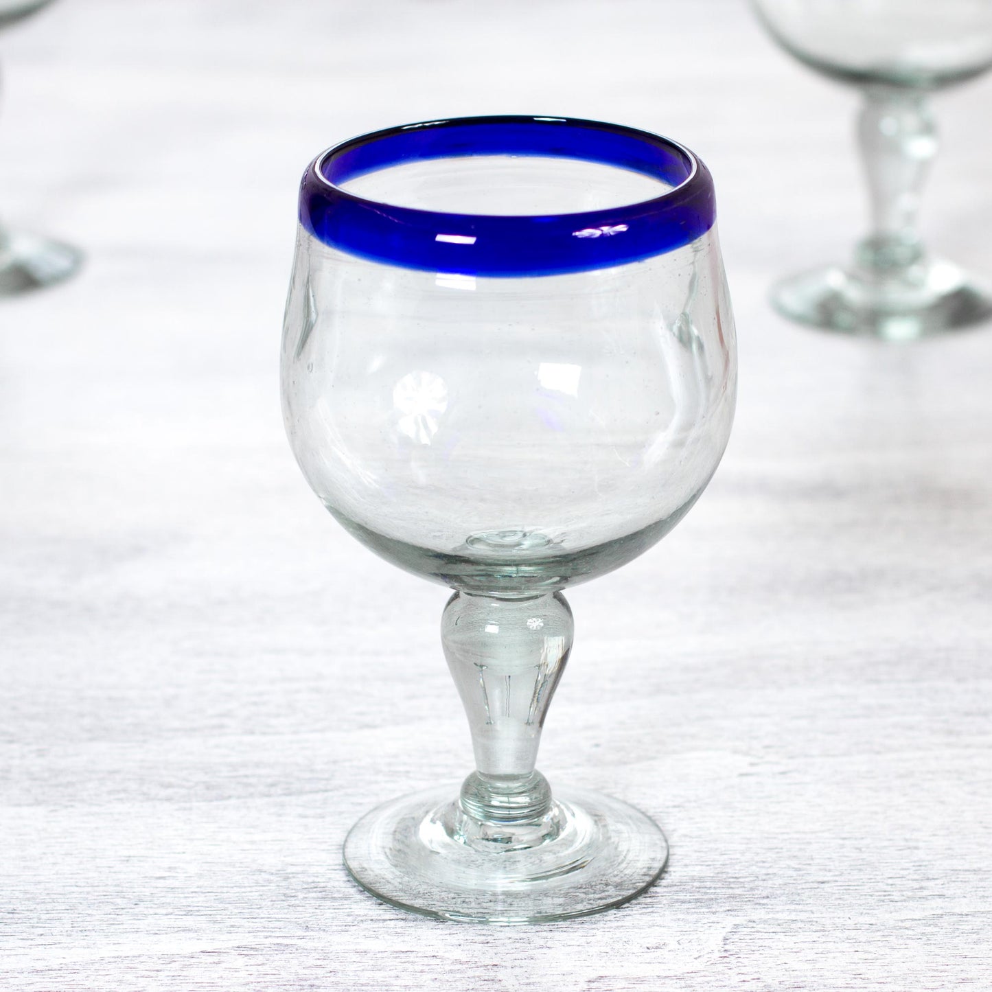 Cobalt Kiss Cobalt Blue Rim Hand Blown 18 oz Wine Glasses (Set of 4)